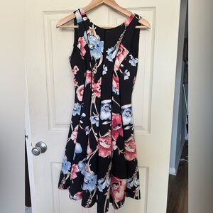 White House Black Market Black Cerise Floral Scuba Fit & Flare Dress Size 0 NWOT